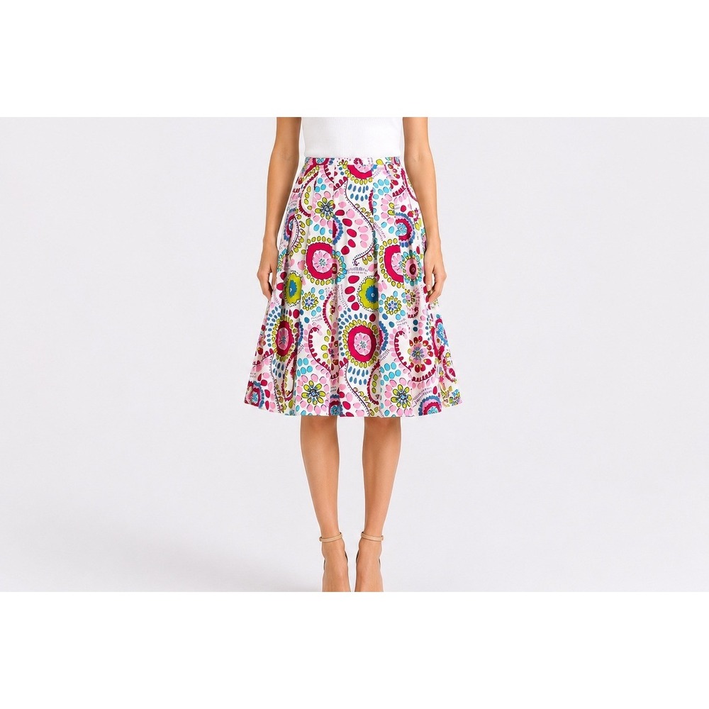 Lafayette 148 New York Petite Floral Paisley Linen Cotton Pleated Skirt Size 0P